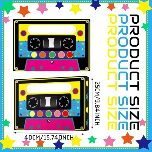 Miniatura 2 de Fuyoooo 4 cajas de recuerdos de fiesta de los años 80 y 90 de 16 x 10 pulgadas, cajas grandes de regalo de cassette, cinta de casete de boom