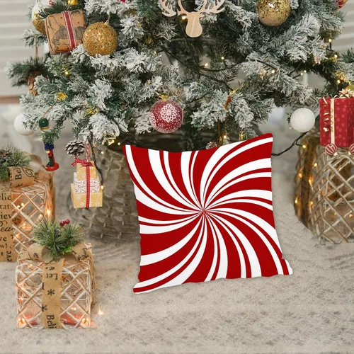Miniatura 6 de GOOESING Fundas de almohada de Navidad con remolinos rojos, 16 x 16 pulgadas, diseño de bastón de caramelo dulce, doble remolino, color rojo