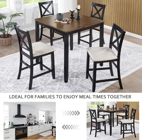 Miniatura 7 de LUMISOL Juego de mesa de comedor de 5 piezas con 4 sillas, juego de mesa de cocina de granja para lugares pequeños, cocina, comedor, negro y roble