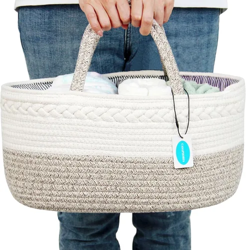 Casaphoria Caddy Organization - Cesta de cuerda de algodón tejida para almacenamiento, cesta circular suave con asa, material de algodón, color