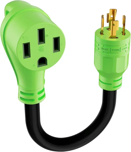 Miniatura 12 de Cable adaptador de generador RV de 30 amperios a 50 amperios, enchufe macho de bloqueo giratorio NEMA L5-30P a receptáculo hembra NEMA 14-50R