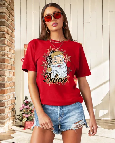 Miniatura 5 de Camiseta de Navidad para mujer, camiseta de manga corta con gráficos de Navidad, camiseta de Navidad