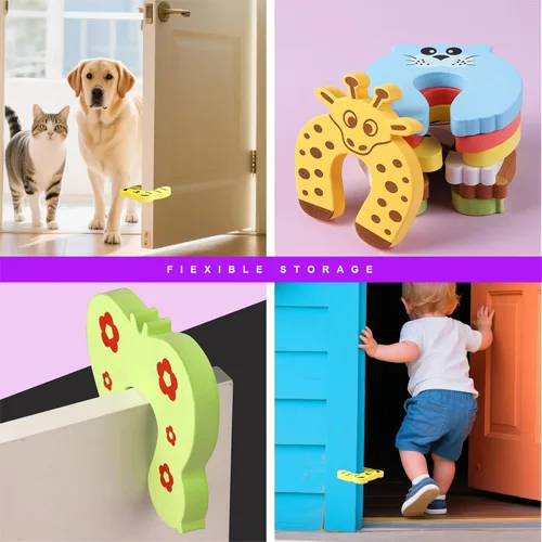 Miniatura 7 de Topes de Puerta, 7 Piezas Protector de Esquina a Prueba de Bebés Tope de Puerta de Animales de Dibujos Animados para Bebés Cojín de Espuma Suave