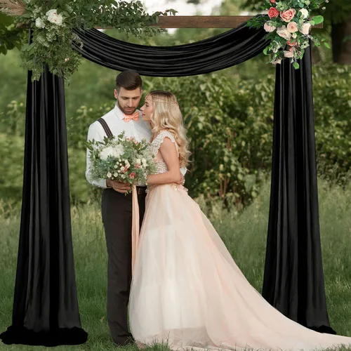 Miniatura 5 de FUHSY Tela drapeada para arco de boda de 29 x 20 pies, 1 panel negro para arco de boda, cortinas transparentes para telón de fondo, cortinas de tela