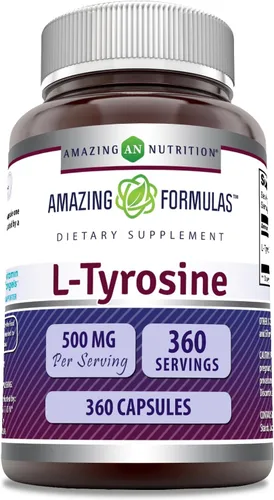 Miniatura 4 de Amazing Formulas - Cápsulas de L-tirosina de 500 mg Suplemento de aminoácidos Sin OMG Sin gluten Fabricado en Estados Unidos (paquete de 2)