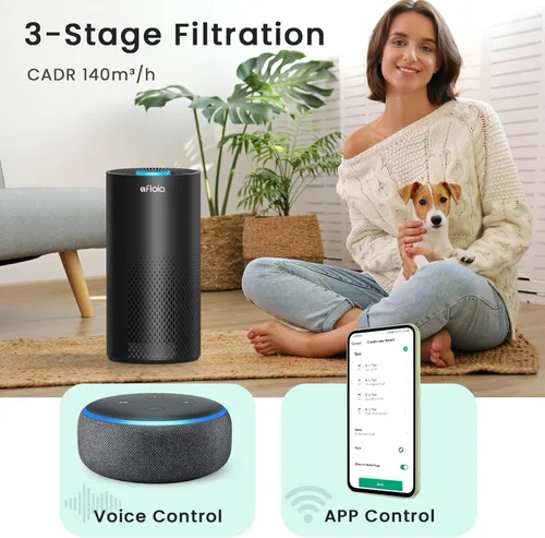Miniatura 2 de Afloia Purificadores de aire para dormitorio, hogar, habitación grande, Wi-Fi de 2.4 GHz, filtro inteligente 3 en 1, purificadores de aire para Negro