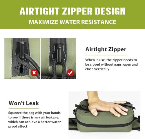 Miniatura 8 de THKFISH Riñonera de pesca impermeable con soporte para caña de pescar, cierre hermético con cremallera, bolsa ligera para pesca con mosca Verde