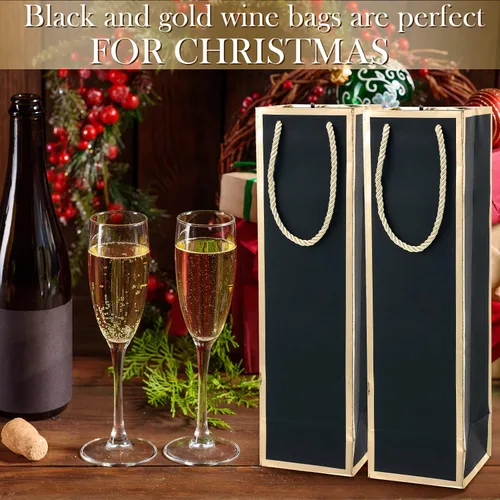 Miniatura 6 de Mimorou Paquete de 50 bolsas de regalo de vino a granel, bolsas para botellas de vino con asas, 13.8 x 3.8 x 3.8 pulgadas, reutilizables, con Negro