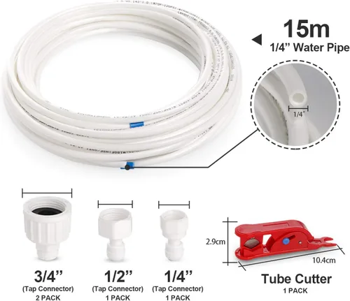 Miniatura 2 de Kit de línea de agua para refrigerador, kit de línea de agua extra larga de 49.2 pies para máquina de hielo del refrigerador, línea de agua con tubo