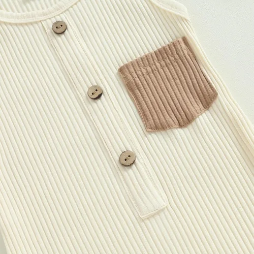 Miniatura 81 de Mameluco unisex de manga corta para bebé recién nacido, con botones, de una pieza, ropa de color sólido