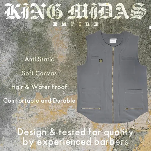 Miniatura 6 de King Midas - Chaleco de peluquero profesional para el cabello, ligero para hombre, chaleco con cremallera unidireccional