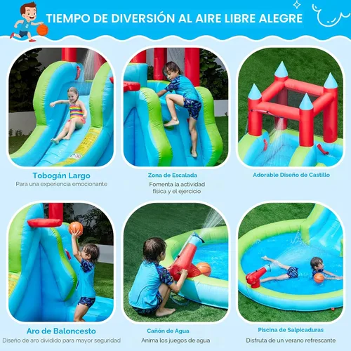 Miniatura 4 de Yaheetech Tobogán acuático inflable para niños, tobogán inflable 5 en 1 para exteriores para niños de 3 a 8 años con cañón de agua, aro