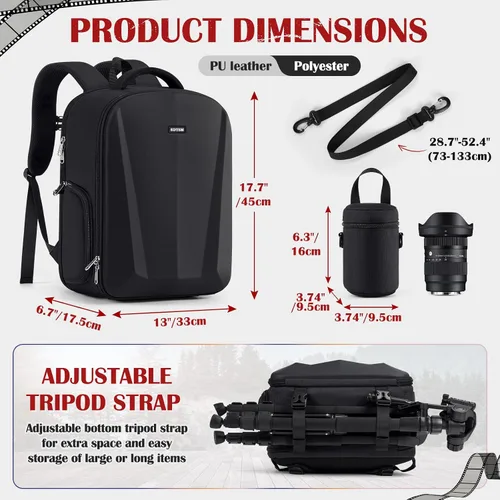 Miniatura 4 de SDYSM Mochila para cámara, funda rígida para cámara DSLR/SLR con bolsa para lentes y compartimento para portátil de 15.6" Estuche impermeable