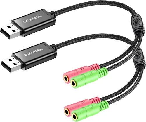 Miniatura 9 de DuKabel - Adaptador de audio USB largo a conector de 0.138 in, adaptador AUX TRS para chip integrado tarjeta de sonido USB para auriculares