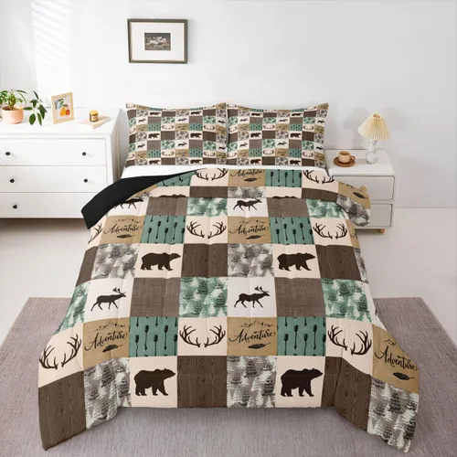 Miniatura 55 de Inserto de edredón retro de cabaña para niños, juego de edredón de retazos a cuadros para niños, adolescentes y adultos, juego de ropa de cama