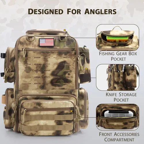 Miniatura 4 de Mochila de aparejos de pesca, mochila de pesca resistente al agua con soportes para cañas para 4 cajas (cajas no incluidas)