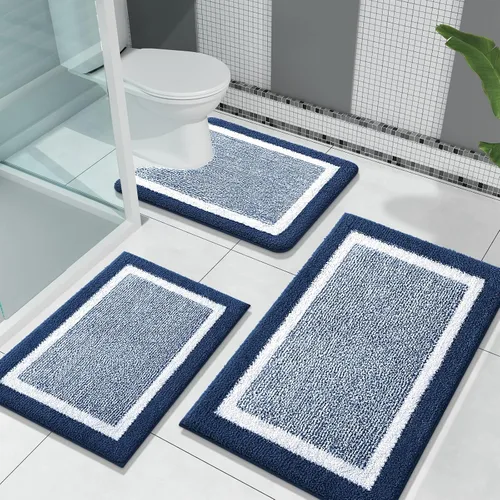Miniatura 16 de OLANLY Juego de alfombras de baño de 3 piezas, alfombras de baño de microfibra suave y absorbente y alfombra de inodoro de contorno en forma de U