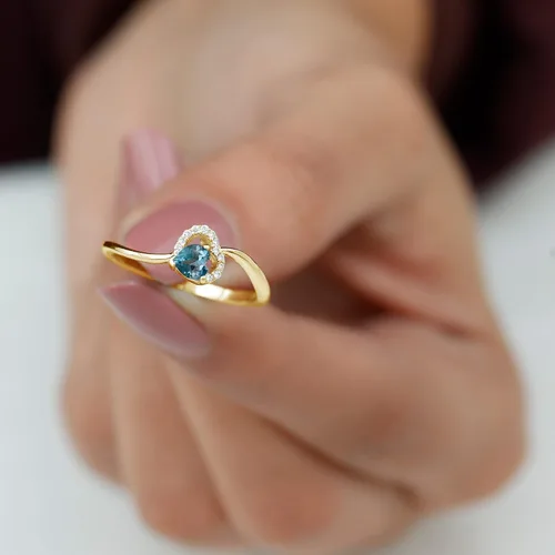 Miniatura 12 de Anillo de derivación de corazón con topacio azul natural de Londres, calidad AAA, joyería de promesa para ella