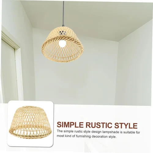 Miniatura 8 de OSALADI Pantalla de bambú tejida para lámpara con soporte de plástico, lámpara de bambú para granja, pantalla colgante rústica, pantalla natural