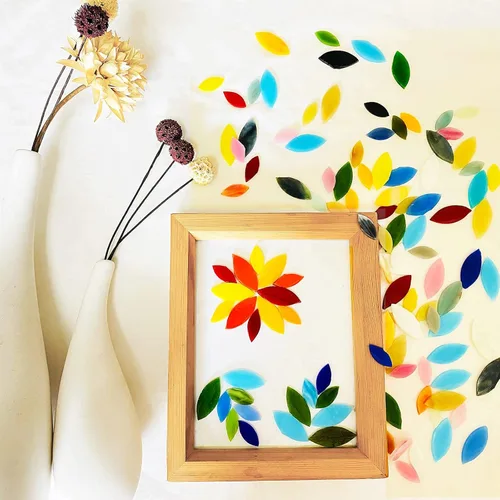 Miniatura 5 de 120 azulejos de mosaico de pétalos para manualidades, pétalos de vidrieras cortados a mano, piezas de flores de mosaico, kit de suministros