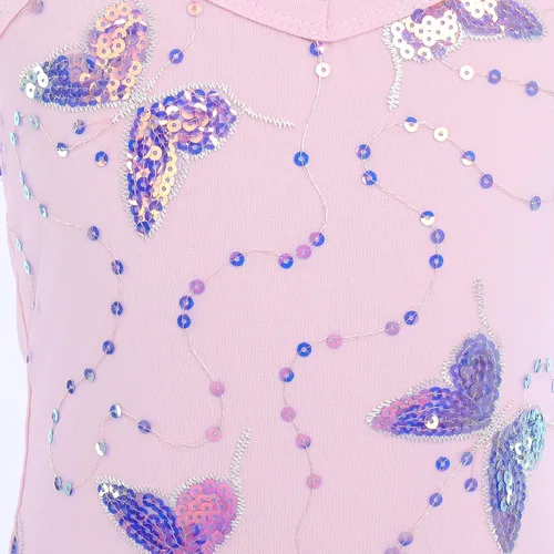 Miniatura 4 de AFAVOM Camisola de lentejuelas de mariposa para niñas, vestido de ballet con volantes, falda tutú con purpurina, leotardo, disfraz de bailarina