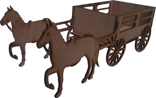 Miniatura 2 de Centro De Mesa Carreta Caballos Mdf Sin Armar