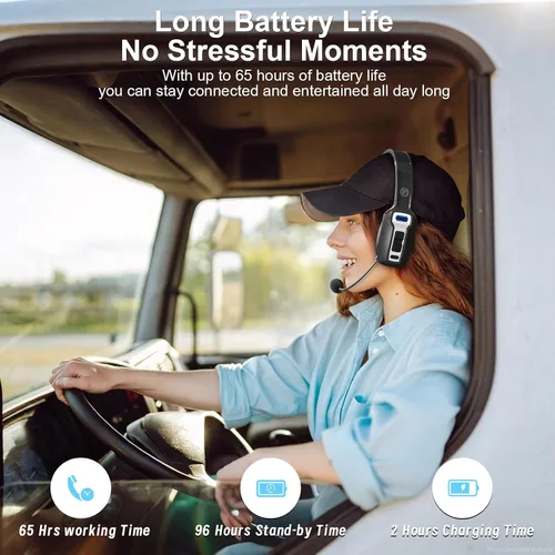 Miniatura 4 de Auriculares Bluetooth BRAMMAR Trucker con cancelación de ruido AI y micrófono, auriculares Trucker con 65 horas de tiempo de conversación y botón