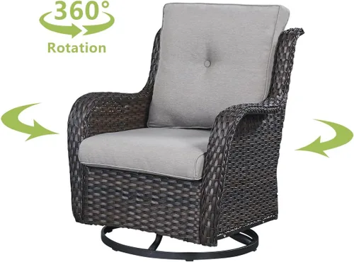 Miniatura 2 de HUMMUH Sillas Mecedoras Giratorias de Mimbre para Patio Exterior con Respaldo Alto, Sillas Deslizantes de Ratán PE, Juego de Muebles de Patio de 4