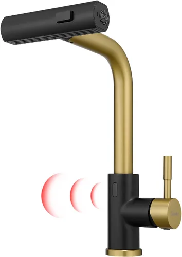 Miniatura 18 de GIMILI Grifo de cocina sin contacto de acero inoxidable negro con rociador extraíble, 15 pulgadas de alto con mango de un solo orificio Grifos