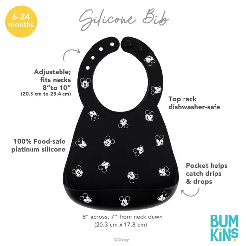 Miniatura 6 de Bumkins Baberos de Disney, bolsillo de silicona para bebés, babero para niña o niño, para niños de 6 a 24 meses, imprescindible para comer, Mickey