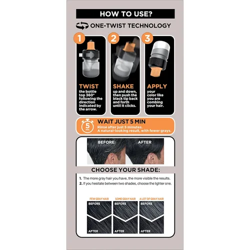 Miniatura 10 de L’Oreal Paris Men Expert One Twist - Tinte permanente de cabello para hombre, sin ensuciar, para cubrir canas, aplicación sencilla, sin mezclar y 03