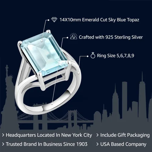 Miniatura 20 de Gem Stone King Anillo de compromiso solitario con piedra preciosa de corte esmeralda de 0.551 x 0.394 in para mujer, plata de ley 925, anillo