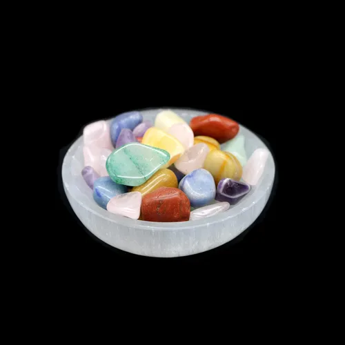 Miniatura 13 de Soul Sticks Cuenco de selenita relleno de 4 pulgadas con piedra semicristal y curativa, cuenco decorativo de selenita pura, carga de cristal de 7