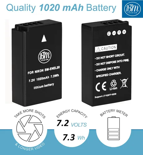 Miniatura 2 de BM Premium EN-EL20, EN-EL20A Cargador de batería y batería para Nikon Coolpix P950, P1000, P1100, DL24-500, Coolpix A, 1 AW1, 1 J1, 1 J2, 1 J3, 1