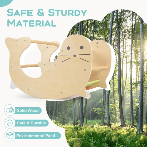Miniatura 4 de Olakids Arco de escalada para niños pequeños, 3 en 1 de madera para niños, juguete de caballo mecedor escalador, mesa de juego para bebé, Pikler