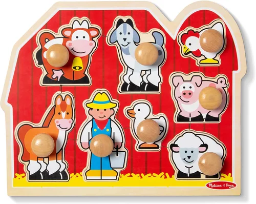 Melissa & Doug - Rompecabezas jumbo de granja con pomos (coloridas obras de arte de granja, 8 piezas, gran regalo para niñas y niños, mejor para