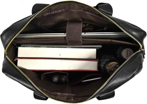 Miniatura 7 de Maletín de cuero genuino para hombres, bolso de hombro para computadora portátil con correa, bolso de trabajo de viaje de negocios de 15.6 pulgadas
