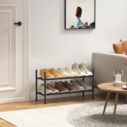 Miniatura 2 de Uneviesyka Zapatero expandible, zapatero de 2 niveles para armario, estante organizador de zapatos de metal ajustable apilable, estantes pequeños