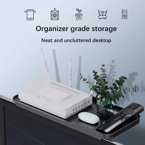 Miniatura 7 de JIANNI Estante superior para monitor, estante superior de TV de 2 piezas con agujeros de cuerda y plataforma antideslizante, instalación rápida sin