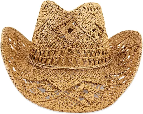 Sombreros de vaquero de paja para mujer, sombrero de vaquera occidental brillante para vacaciones, sombrero de playa plegable con ala ancha para