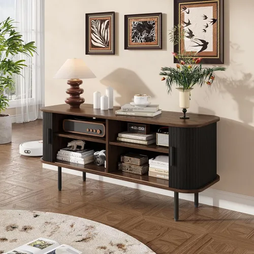 Miniatura 8 de Soporte de TV moderno acanalado de 47" para televisores de hasta 60 pulgadas, centro de entretenimiento para juegos con puertas correderas