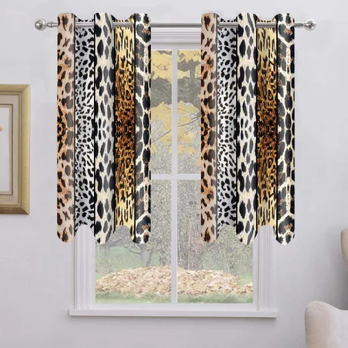 Miniatura 91 de Cortina opaca con estampado de animales salvajes, para oscurecer la habitación, con aislamiento térmico, con ojales para sala, comedor, dormitorio