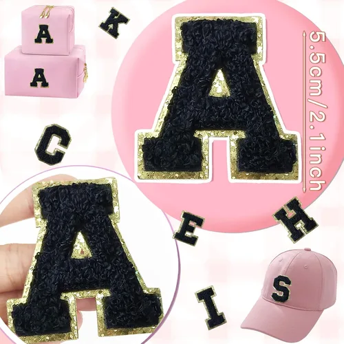 Miniatura 2 de 6 parches de letras de felpilla autoadhesivas de 2 pulgadas, parches de letras universitarias de la A a la Z, parche de reparación bordado