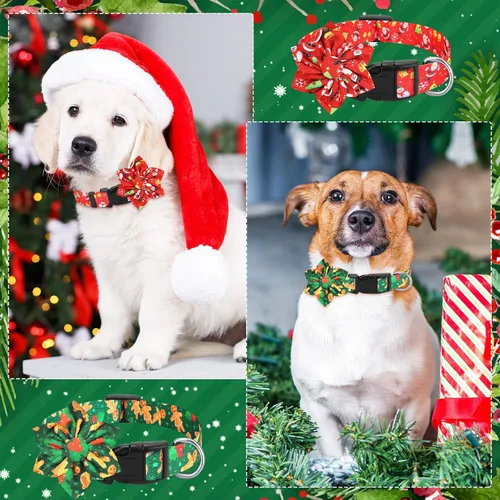 Miniatura 4 de Silkfly 6 collares de Navidad para cachorros con flores de otoño, arce, pavo, calabaza, collar ajustable para mascotas con hebilla de plástico