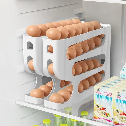Miniatura 8 de Sotfamily Soporte para huevos para nevera, dispensador automático de huevos para refrigerador, encimera, cocina, rodillo de huevos que ahorra