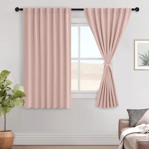Miniatura 78 de Hiasan Cortinas opacas negras para dormitorio, cortinas opacas cortas de 45 pulgadas de largo, con aislamiento térmico, bolsillo para barra