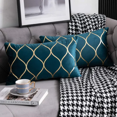 Miniatura 27 de DEZENE Fundas de almohada de terciopelo dorado de 16 x 16 pulgadas: paquete de 2 fundas de almohada cuadradas decorativas para dormitorio, sofá