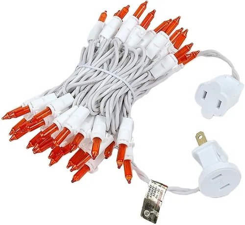Miniatura 5 de Novelty Lights Mini cadena de luces incandescentes de 11 pies, 50 bombillas, ámbar con espacio de 2.5 pulgadas en cable blanco, mini luces de grado
