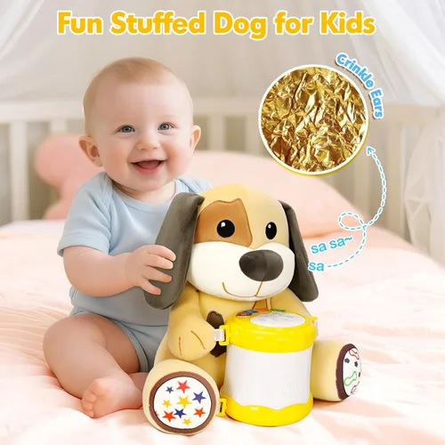 Miniatura 4 de V-Opitos Juguetes de Perro de Peluche Musicales para Bebés de 6-12 Meses+, Juego de Música Iluminada de Tambor de Aprendizaje Temprano, Regalos