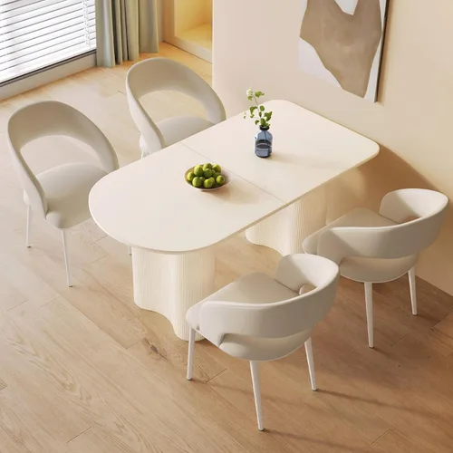 Miniatura 18 de Mesa de comedor negra de 55 pulgadas, una mesa rectangular de extremo redondeado con patas de diseño ondulado para cocina, comedor, oficina en casa